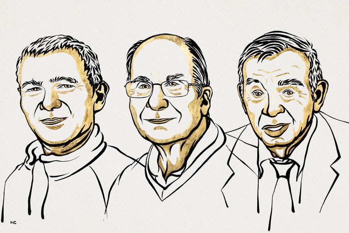 De tre Nobelprisvinnerne i kjemi for 2023 Moungi Bawendi, Louis Brus, Alexei Ekimov.