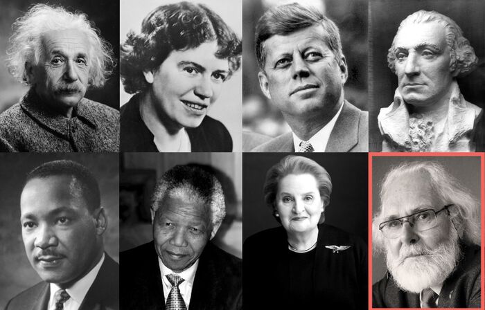 Albert Einstein, Margaret Mead, John F. Kennedy, George Washington, Martin Luther King, Jr., Nelson Mandela, Martin Luther King, Jr. og Madeleine Albright, og Nils Chr. Stenseth