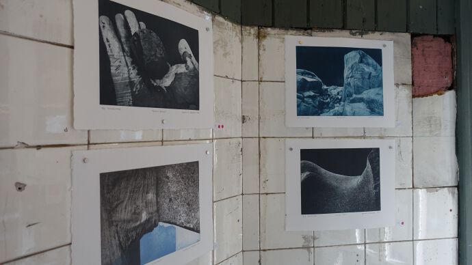 Foto: Fire små grafiske trykk inspirert av natur og kontraster av Henrik Svensen. Foto: Gunn Kristin Tjoflot/UiO