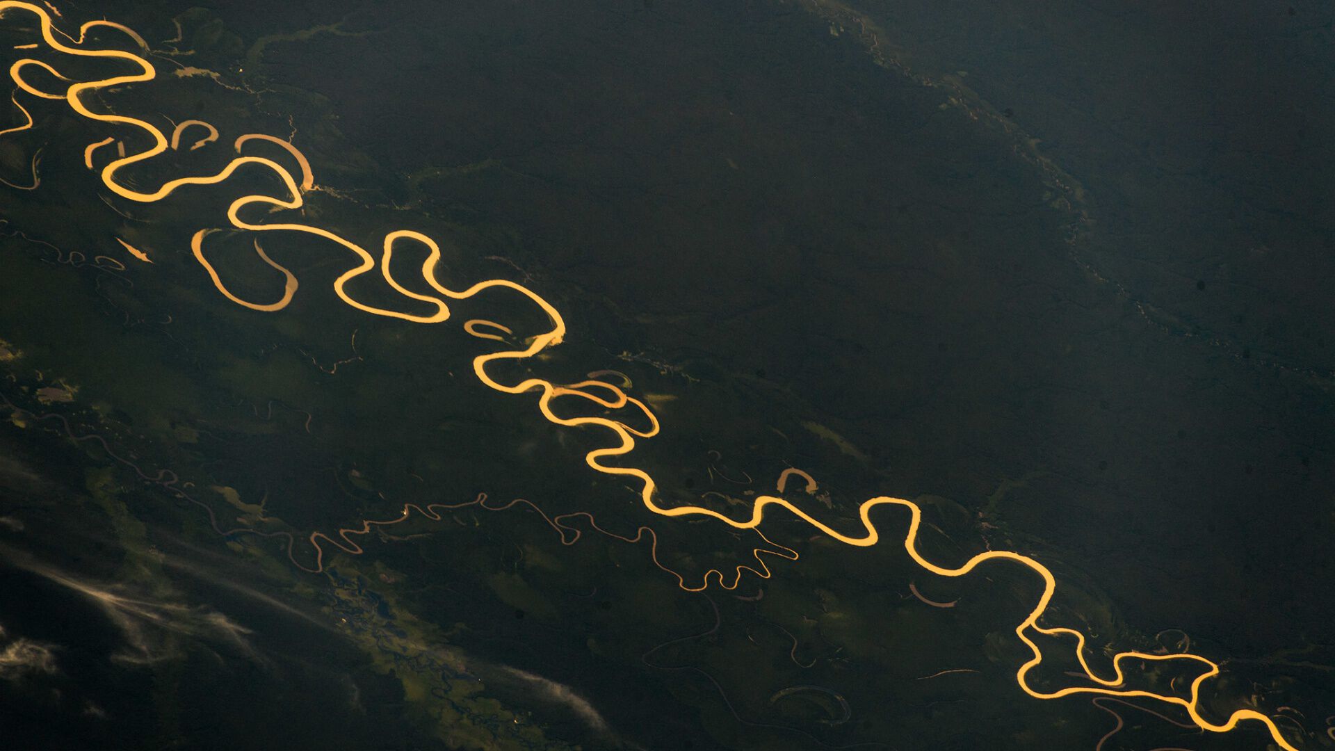Amazonas-elven og regnskogen sett fra luften