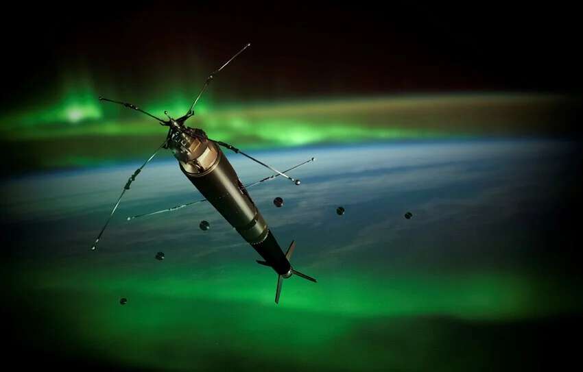 rakett i nordlys over del av jordkloden