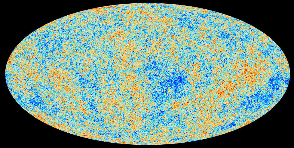Bilde av den kosmiske bakgrunnsstrålingen satt sammmen med data fra Planck-satelitten